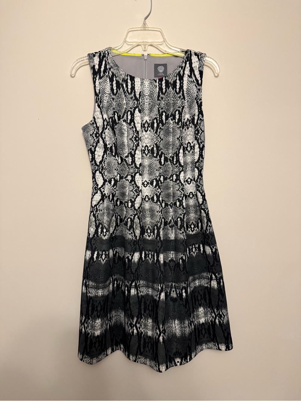 Vince Camuto Black and White Snake-Print Sleeveless Fit & Flare Dress